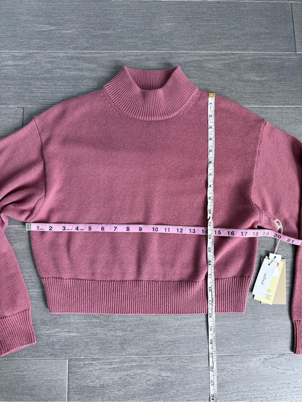 Aritzia Wilfred Free Harper Merino Wool Cotton Mock Neck Sweater XS NWT Pink - Picture 13 of 13